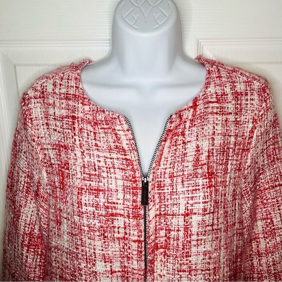 Sanctuary Tweed Women's City Blazer Jacket Collarless 3/4 Sleeves Red White S - Picture 6 of 13